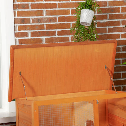Rabbit Cage, 2-Tier Wooden Pet Hutch, Outdoor Bunny Cage with Removable Tray, Openable Roof & Lockable Doors for Small Animals with Easy Clean Tray