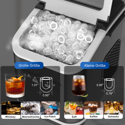 LOEFME Portable Ice Maker 12kg/24h 9 Ice Cubes in 6-13 Min LED Display with Adjustable Ice Size 1.4L Water Tank for Home
