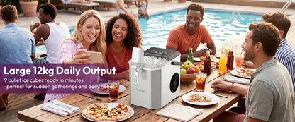 LOEFME 12kg/24h Electric Ice Maker Desktop Fully Automatic Bullet Ice Fast Ice Maker Machine Self-Cleaning Home Cafes Camping