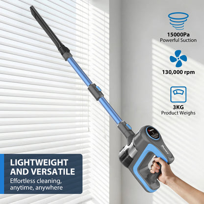 3-in-1 Ultra Powerful Cordless Stick Vacuum Cleaner – 65 Min Runtime, 15kPa Suction, Motorized Anti-Pet Hair Brush, Lightweight & Quiet – Perfect for Hard Floors, Carpets and Cars
