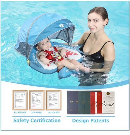 Mambobaby Float Safe Solid Core Comfort Skin-friendly Design with Canopy Baby Swimming Ring Toddler Pool Float Infant Water Ring