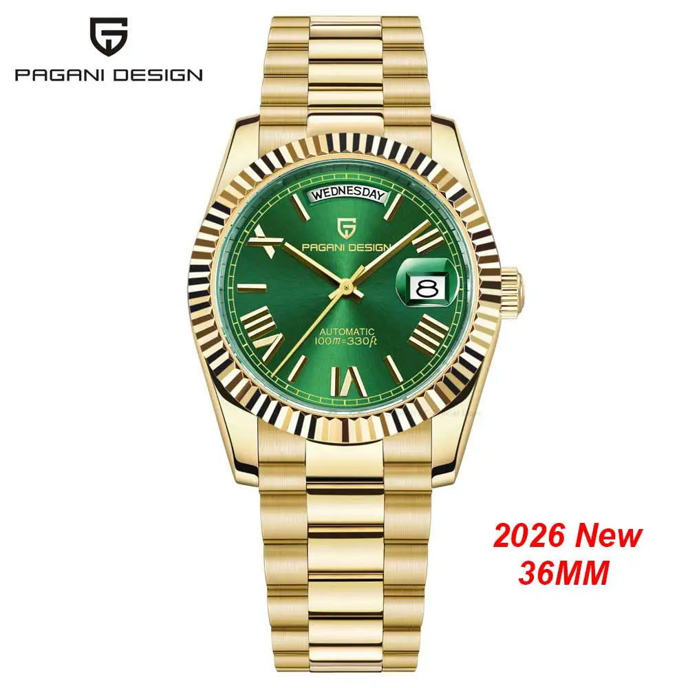 New PAGANI DESIGN 2026 watch, moon phase, luxury, gold, quartz, sport man, VK63, waterproof, sapphire glasses, anti-reflective, wristwatch, luminous ceramic glasses, stainless steel