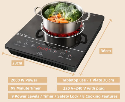 NOXTON White/Black Induction Hob Plug in, (UK:2800W/EU:3500W) 4 Zones with 1 Grill Zone, 60CM Touch, Safety Lock,Ceramic Glass