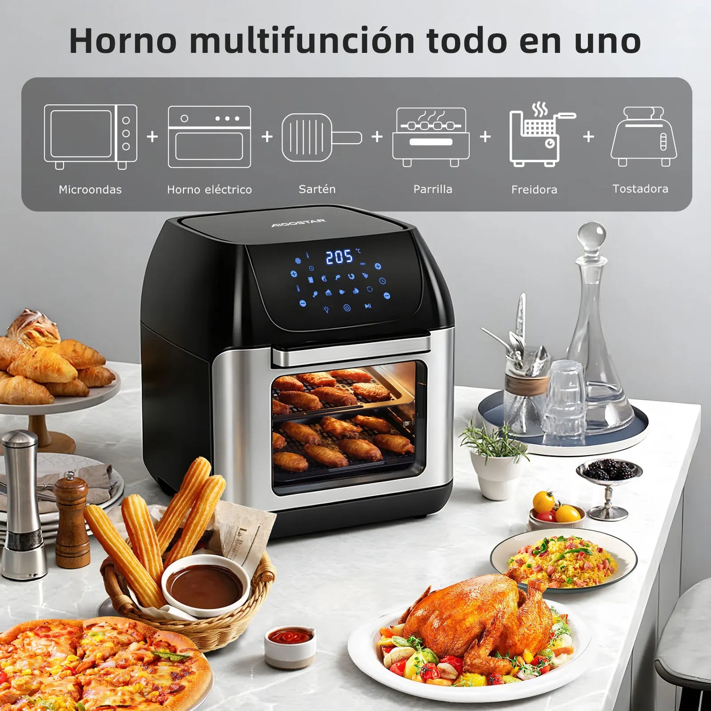 12L Air Fryer, Multifunction Air Oven, 6 Accessories, Dishwasher Safe, Led Touch Screen, Bpa Free, 1500W