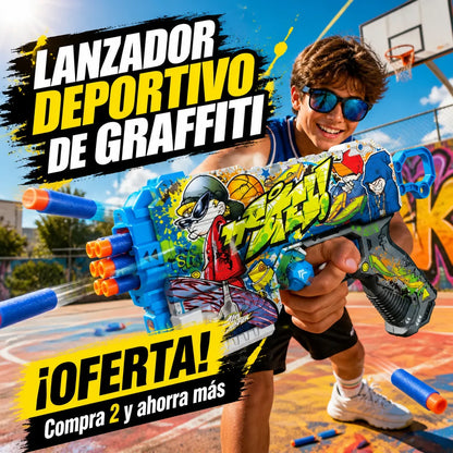 Foam Dart Launcher with Urban Graffiti Design - Save by Buying More, Manual Toy Gun for Kids, Outdoor Action Game