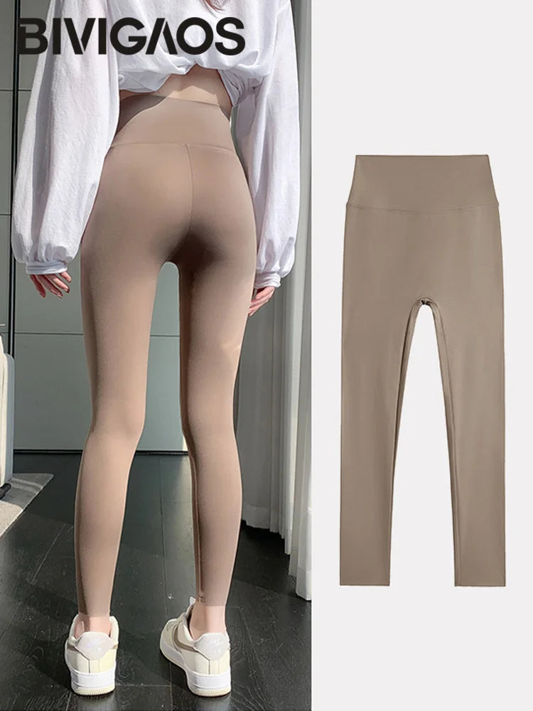 BIVIGAOS Summer Seamless Skin Feel Ultrathin Shark Leggings Women High Waist Tight Leggings Multicolor Sport Fitness Leggings