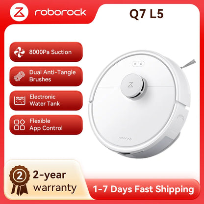 Roborock Q7 L5 robot vacuum cleaner (Q5 Pro upgraded version) has 8000Pa super suction, double anti-entanglement, precise LiDAR navigation, and intelligent restricted area.
