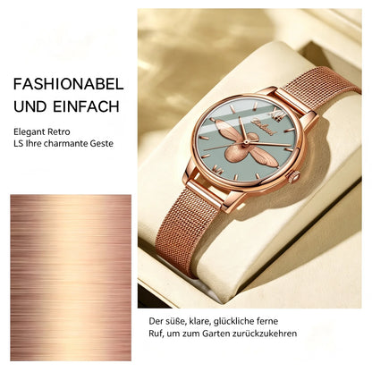 Women’s Quartz Watch, Elegant Ladies’ Wristwatch with Stainless Steel Mesh Band, 3ATM Water Resistant, 30mm Gray Dial, Rose-Gold Fashion Design with 3D Bee, Comes in a Gift Box—Perfect for Women at the Office or for Eve