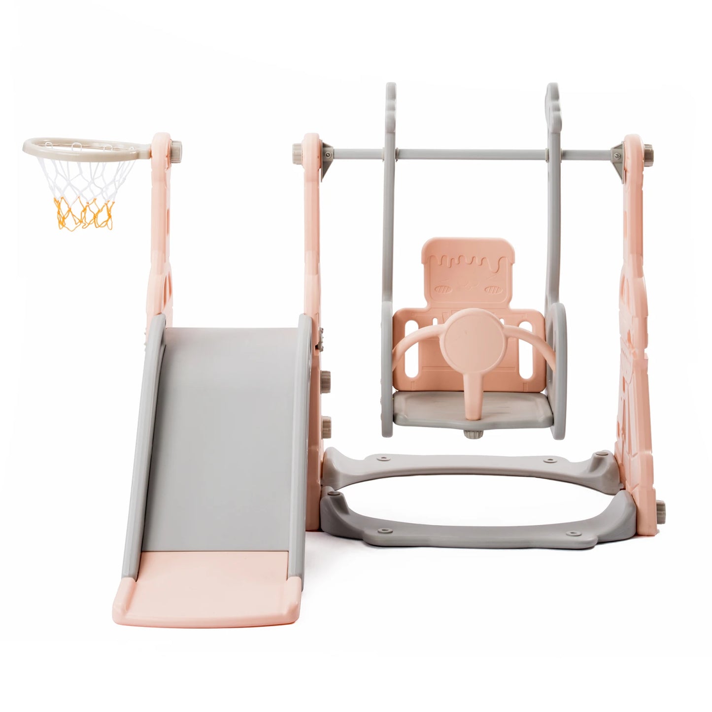 Kids 4 in 1 Slide Garden Shed and Slides Kids with Basket Slide for Children Indoor Outdoor with Slide and Swing,Pink