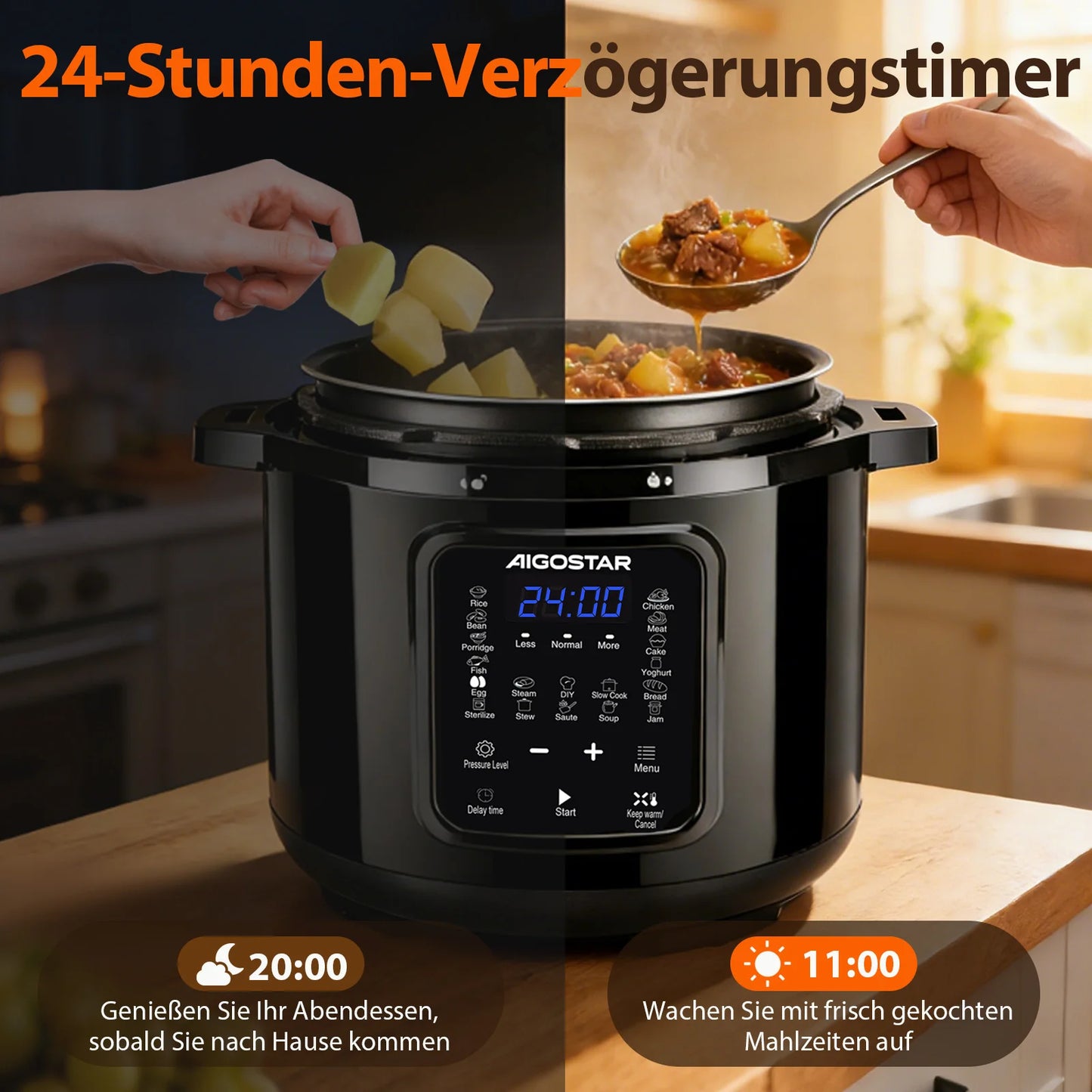 Aigostar Electric Pressure Cooker 6L, 18-in-1 Multi-Cooker with Color Recipe Book, 1000W Pressure Cooker for Families