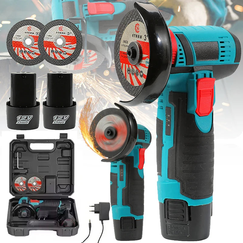 12V Cordless Angle Grinder Kit Lithium Battery Rechargeable 19500RPM Mini Polishing Cutting Machine Tools for DIY Home Projects