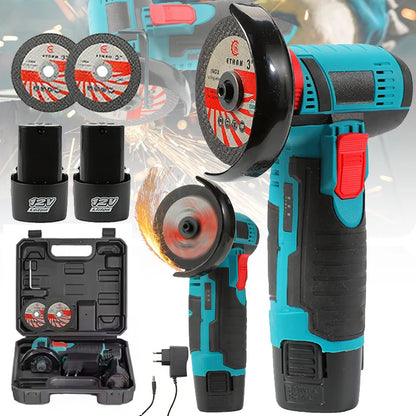 12V Cordless Angle Grinder Kit Lithium Battery Rechargeable 19500RPM Mini Polishing Cutting Machine Tools for DIY Home Projects
