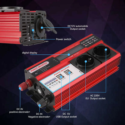4000W 3000W Power Inverter DC 12V to AC 220V 230V Transformer with 4 USB EU Sockets Charging with LED Display