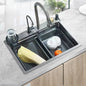 OWJHE304 Stainless Steel Kitchen Sink with Digital Display Waterfall Faucet Multifunctional 75*45cm Large Single Slot Whale Sink