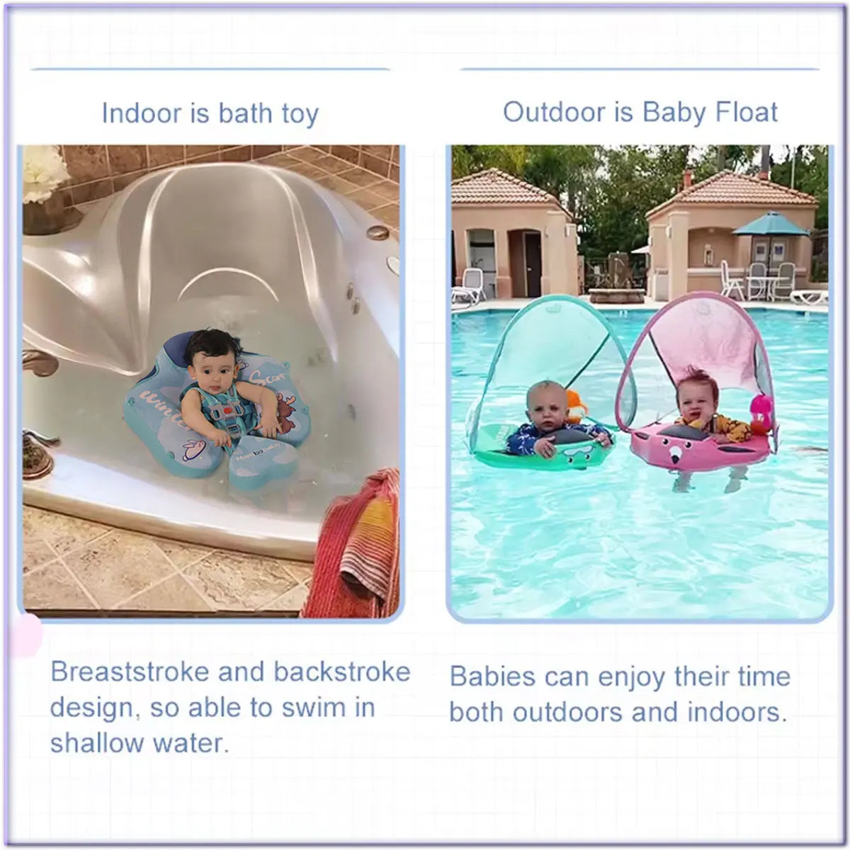 Mambobaby Animal Float Non-Inflatable Safe Solid Core Baby Swimming Buoy Water Trainer Infant Pool Floator Swim Ring with Canopy