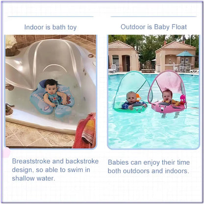Mambobaby Animal Float Non-Inflatable Safe Solid Core Baby Swimming Buoy Water Trainer Infant Pool Floator Swim Ring with Canopy