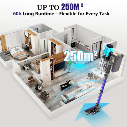 Blossom V20 Cordless Vacuum Cleaner, 650W Brushless Motor, 55KPa Powerful Suction, 65Min Runtime, Green LED Light, for Pet Hair Hardwood Carpet