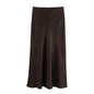 KONDALA Vintage Satin Solid Long Skirts Women High Waist Elastic Silky Skirts Fashion 2025 Spring Elegant Straight Skirts