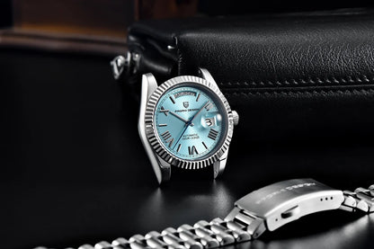 New PAGANI DESIGN 2026 watch, moon phase, luxury, gold, quartz, sport man, VK63, waterproof, sapphire glasses, anti-reflective, wristwatch, luminous ceramic glasses, stainless steel