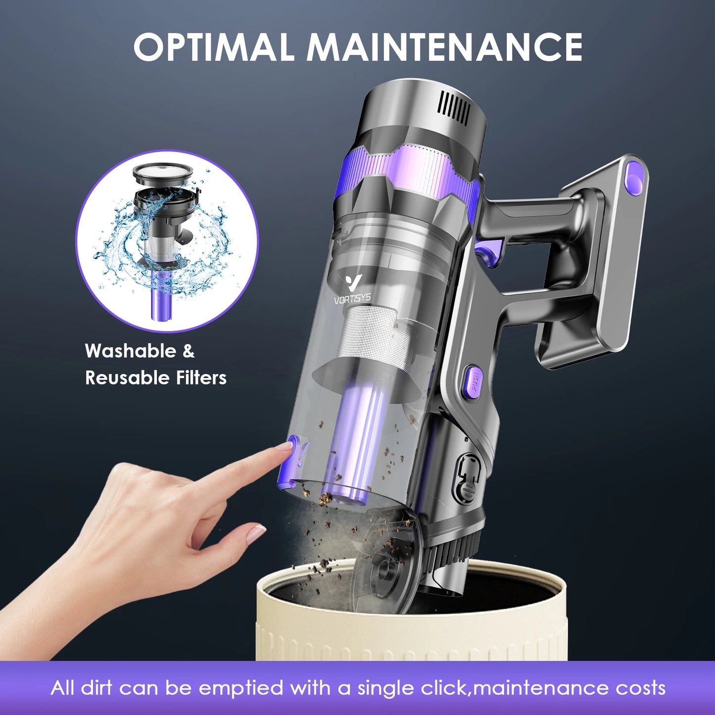Cordless Vacuum Cleaner 70KPA/500W, Stick Vacuum Cleaner with LED Display, Anti-Tangle Brush, 1.3L Dust Cup, 3-Mode Suction, 5-Layer Filtration, for Pet Hair/Carpets/Hard Floors/Car