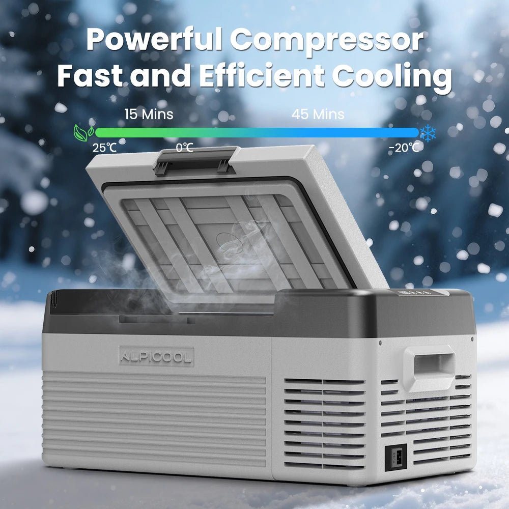 Alpicool CL15 15L Car Refrigerator 12V Compressor Fridge Mini Freezer 12/24V DC 100-240V AC Portable Cooler for Camping Travel