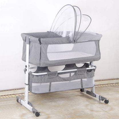 Baby bed, Cododo crib with mattress, baby extra bed, height adjustable, reclinable, Compatible with different beds, easy to install and carry, 6 months-9 kg, Gray