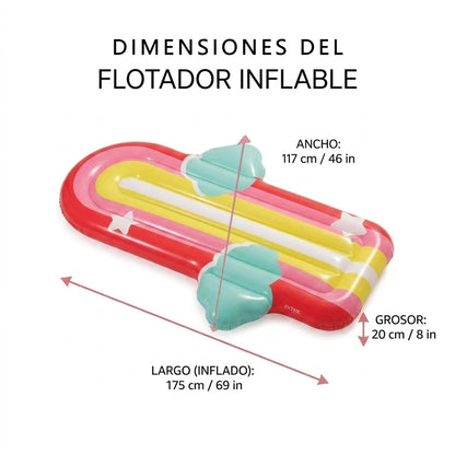Colorful Rainbow Inflatable Mat Size 175X117X20Cm Maximum Capacity 100kg Resistant Material Safety Valves Design with Clouds and Stars Lightweight Foldable for Pool Beach Lake Fun and Aquatic Relaxation Adults Summer
