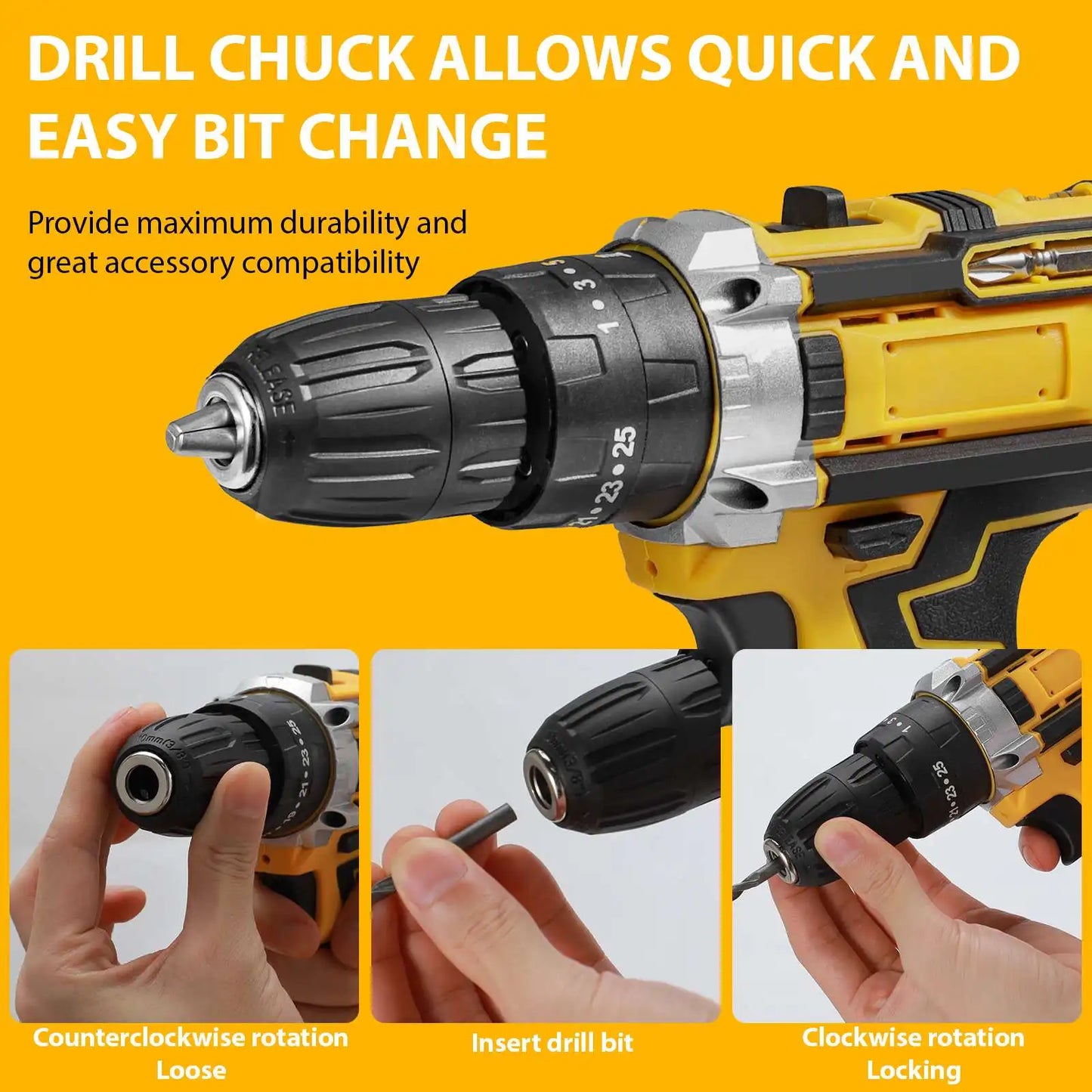 21V Cordless Impact Drill Electric Screwdriver Electric Hammer Drill Mini Wireless Hand Drill Lithium-Ion Battery Power Tools