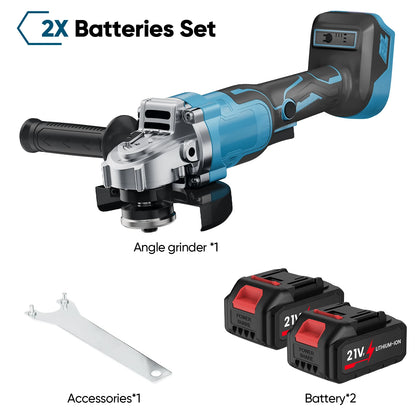 21V 125mm Brushless Angle Grinder 3-Speed Cordless Grinder Cutting Woodworking Electric Tool Suitable for Makita 21V Battery