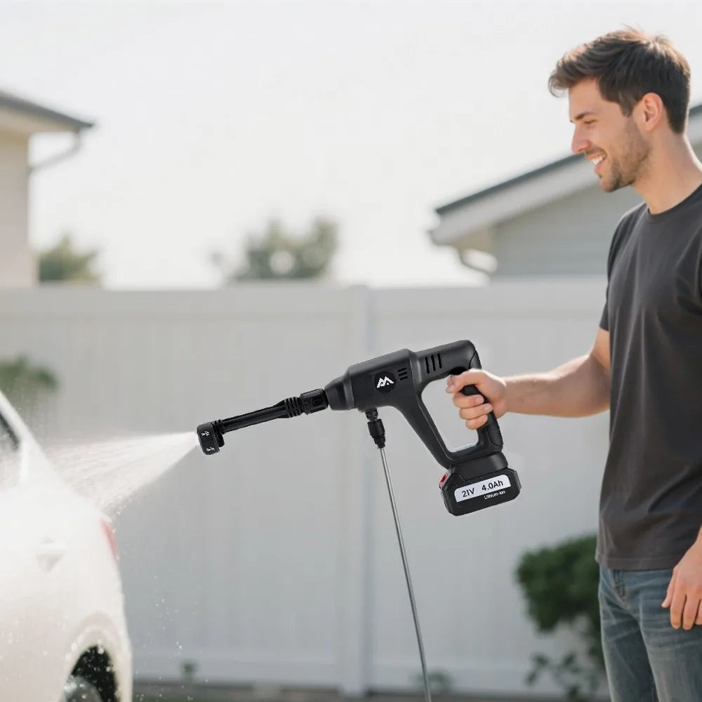 MUDIRO 4.0Ah 200Bar 3500W High Pressure Cordless Car Washer 6-in-1 Multi-Function Nozzle Car Cleaning Water Gun