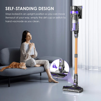 Cordless Vacuum Cleaner 70KPA/500W, Stick Vacuum Cleaner with LED Display, Anti-Tangle Brush, 1.3L Dust Cup, 3-Mode Suction, 5-Layer Filtration, for Pet Hair/Carpets/Hard Floors/Car