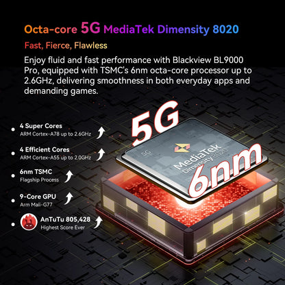 Blackview BL9000 PRO 5G Rugged Smartphone 6.78'' FHD Display 12GB 512GB Infrared Imaging Camera 8800mAh/120W Android 14