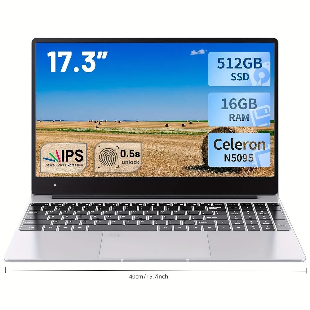 Blossom 17.3" 6500Y Laptop, Intel N5095 Processor, 16GB RAM 512GB/1TB SSD, Lightweight Portable Notebook, Backlit Keyboard, Windows 11 Pro