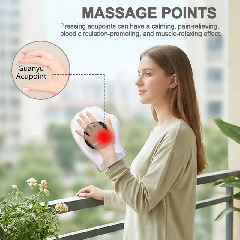 Electric Hand Massager with Heat Air Compression Finger Palm Wrist Therapy Massager Rechargeable Hand Care Device for Pain Relief Relaxation Home Office