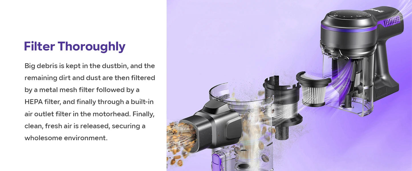 Inse S7P Cordless Vacuum Cleaner, 60KPa, 1.3 L Dust Cup, Removable Battery, for Pet Hair, Carpet, Hard Floors