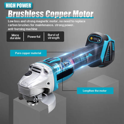 125MM Brushless Cordless Electric Angle Grinder 4 Speed Grinding Polishing Machine Woodworking Power Tool For Makita 18V Battery