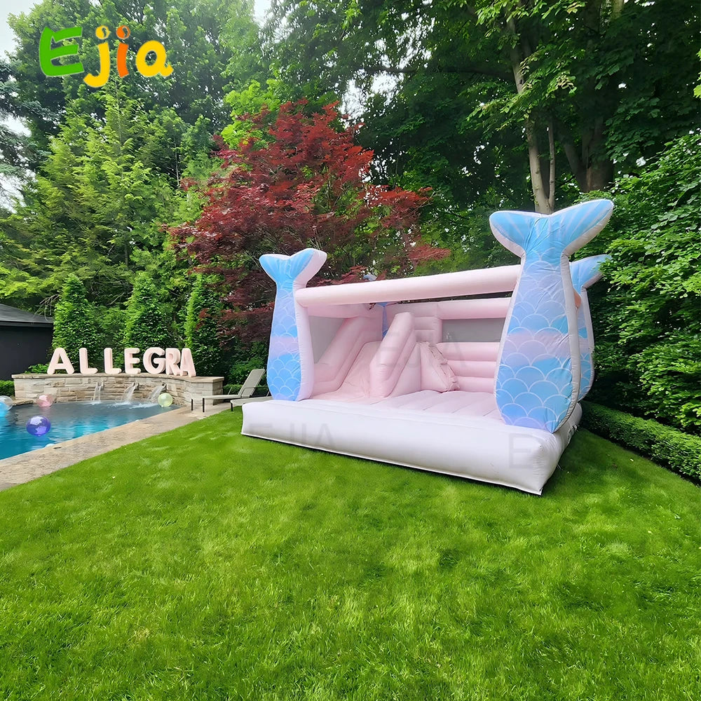 Girls 13ft Pastel Pink Inflatable Mermaid  Bounce House Combo Commercial Jumping Bouncy Castle Slide For Kids Party Rental