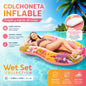 Inflatable Lounge Mat'Oasis Tropical' Pink and Green 206X122Cm High Quality Pvc Supports 100kg Multifunctional Reclining Design for Pool, Beach, Lake and Summer Leisure Activities