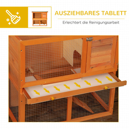 Rabbit Cage, 2-Tier Wooden Pet Hutch, Outdoor Bunny Cage with Removable Tray, Openable Roof & Lockable Doors for Small Animals with Easy Clean Tray