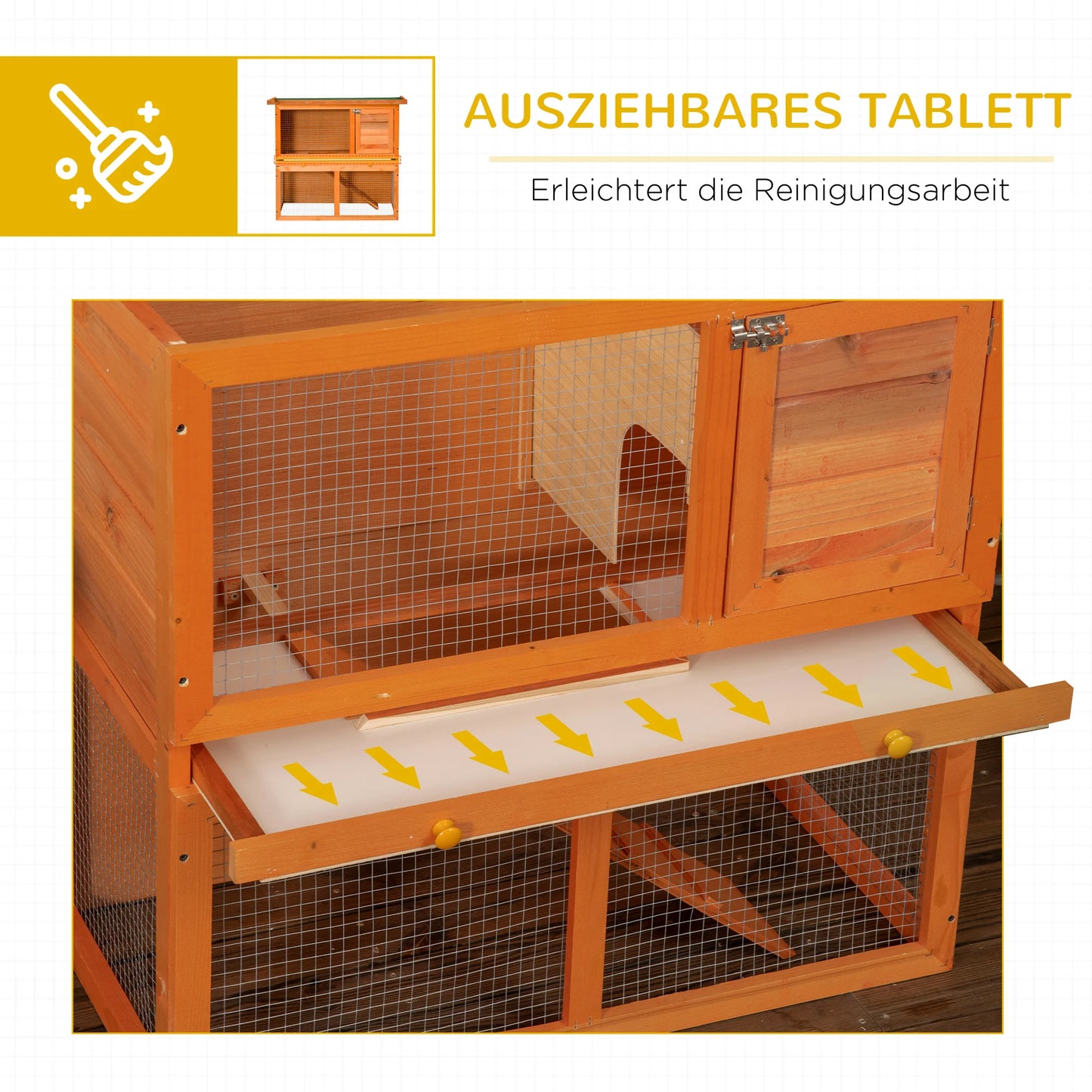 Rabbit Cage, 2-Tier Wooden Pet Hutch, Outdoor Bunny Cage with Removable Tray, Openable Roof & Lockable Doors for Small Animals with Easy Clean Tray