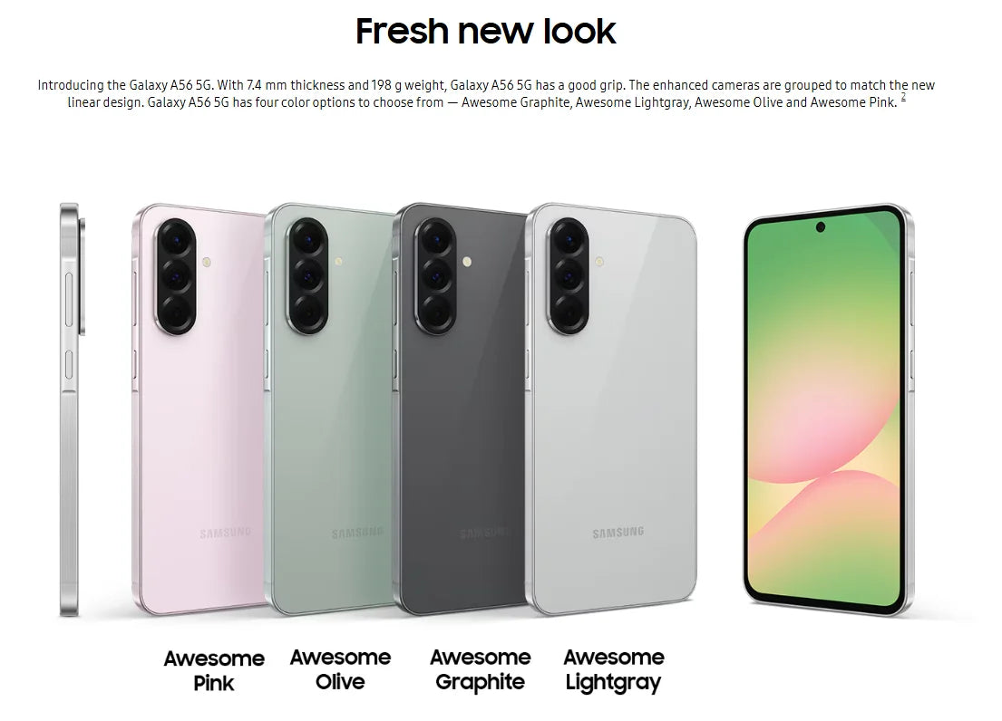 Samsung Galaxy A56 5G Smartphone 100% Original 6.7" Super AMOLED 120Hz Display Exynos 1580 5000mAh Battery 45W Fast Charging 50MP Camera 6X OS Upgrad