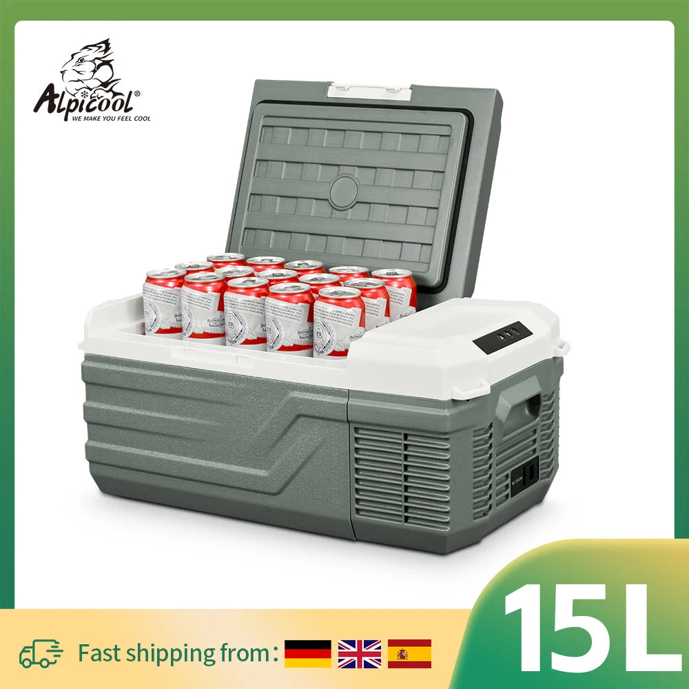 Alpicool NL15 15L Portable Car Refrigerator 12 Volt Mini Fridge Freezer 12/24V DC 100-240V AC Cooler Ice Box for Truck Camping