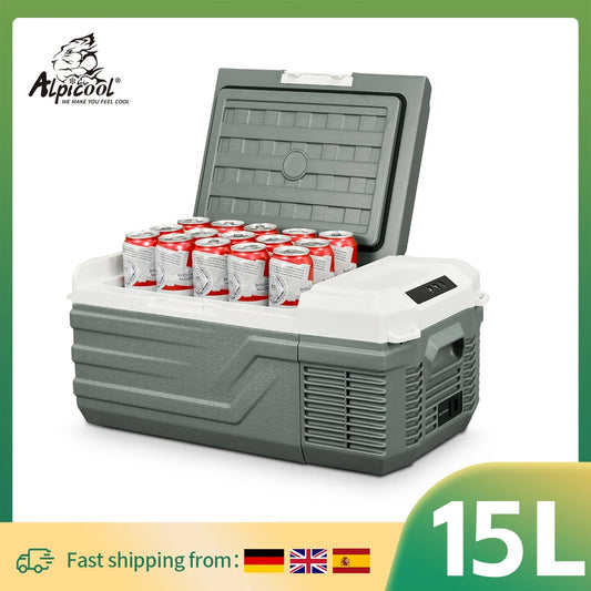 Alpicool NL15 15L Portable Car Refrigerator 12 Volt Mini Fridge Freezer 12/24V DC 100-240V AC Cooler Ice Box for Truck Camping