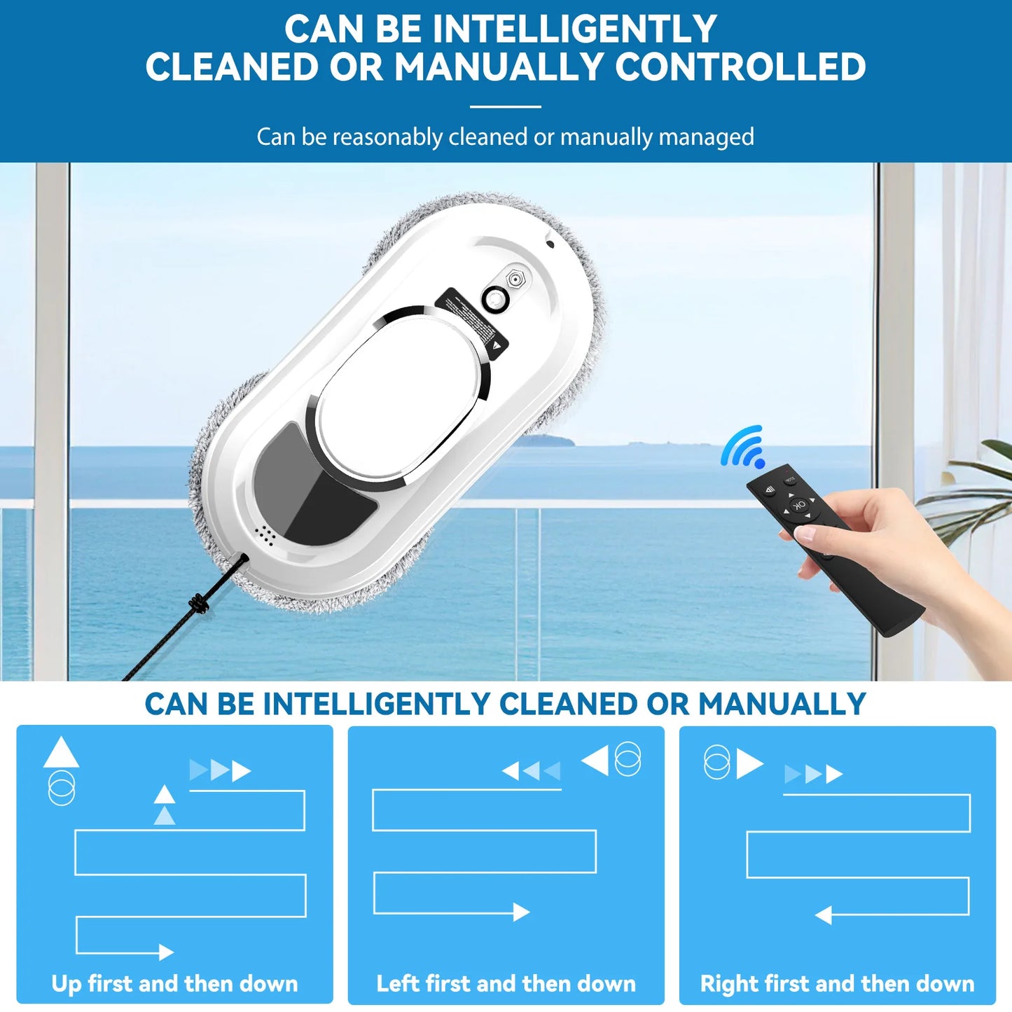 5600PA Automatic Window Cleaning Robot Smart Electric Glass Cleaner Robot Home Intelligent Auto Window Washer Cleaning Machine With Remote Control for Indoor Outdoor Window