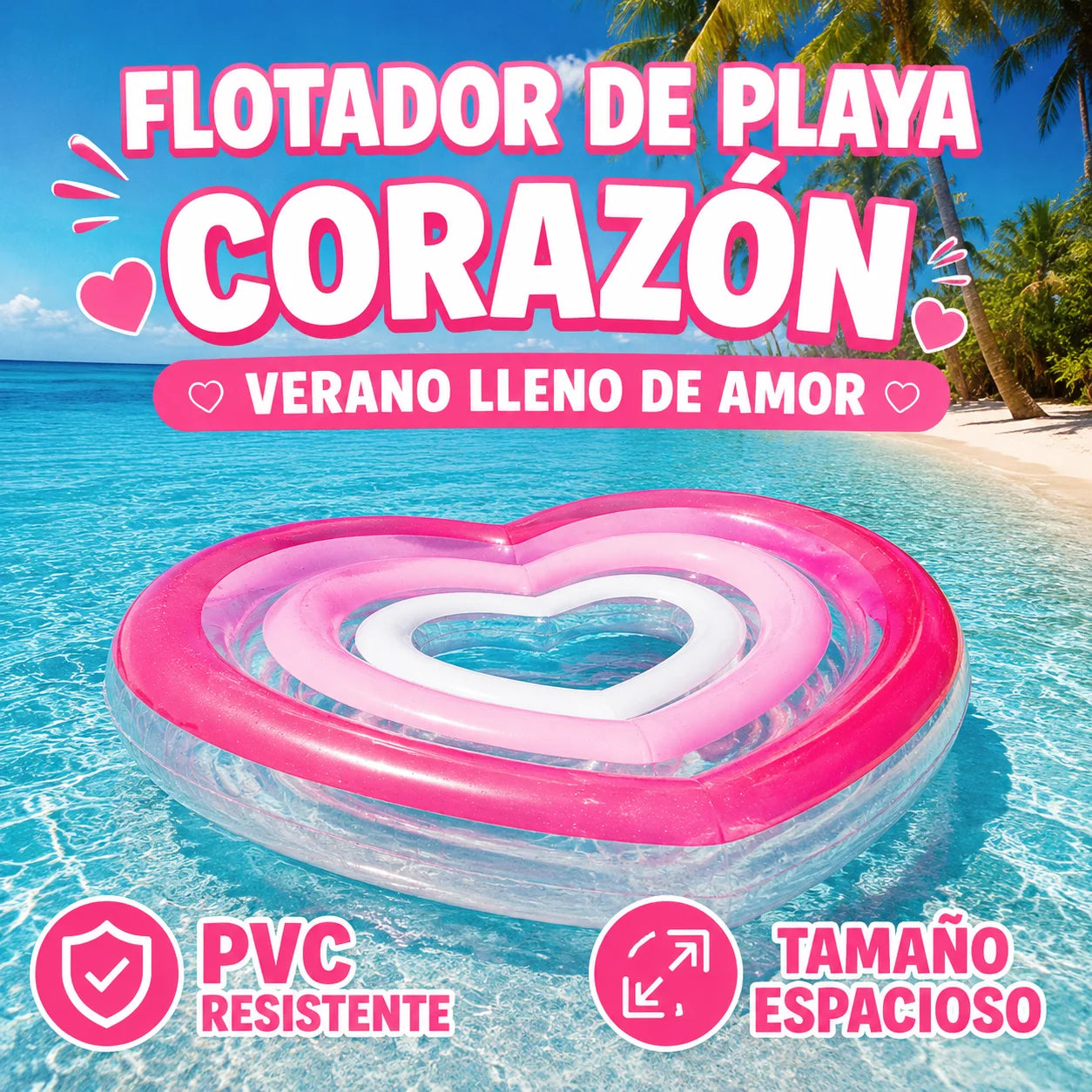 Pink Heart-Shaped Inflatable Float, 155X135Cm, Romantic Design, Resistant and Comfortable, for Pool and Beach