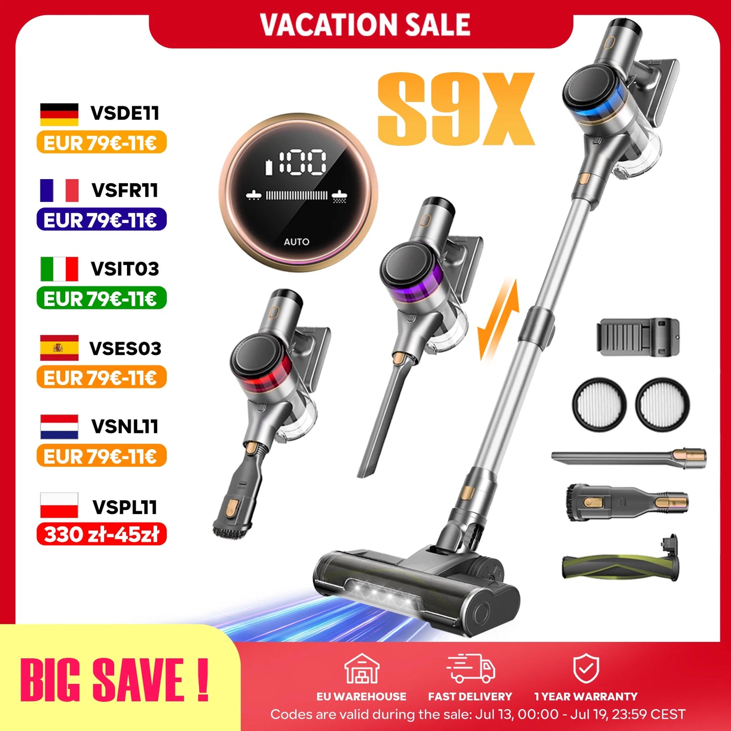 Inse S9X cordless vacuum cleaner, 70KPa, 1 L dust cup, light display battery, for animal hair, Carpet