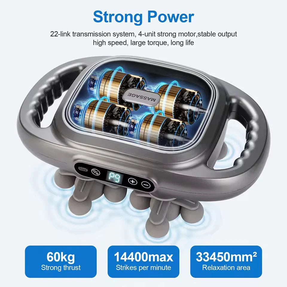 Massage Gun with 22 Massage Heads 9 Speed Modes Deep Tissue Percussion Massager High Frequency Muscle Massage Gun for Neck Shoulders Back Waist Legs Full Body Muscle Relaxation Fitness Recovery Pain Relief Quiet Portable Elec