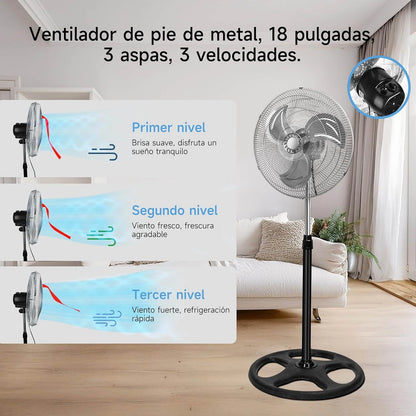 80W Silent Standing Fan with 3 Speeds and Oscillating Function, Diameter 45cm, Temperature Range 5 to 42 Degrees, Ce and Rohs Certified, Powerful and Efficient
