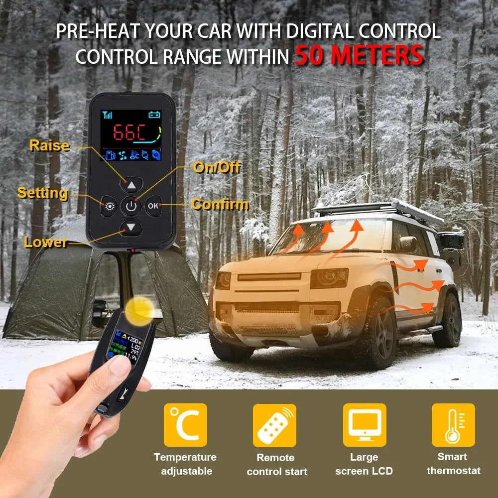 12V 6KW Diesel Heater One/Two-Way Remote Control LCD Switch Parking Heater Brushless Water Pump Diesel Heating for Car Van Trucks Engine Preheating