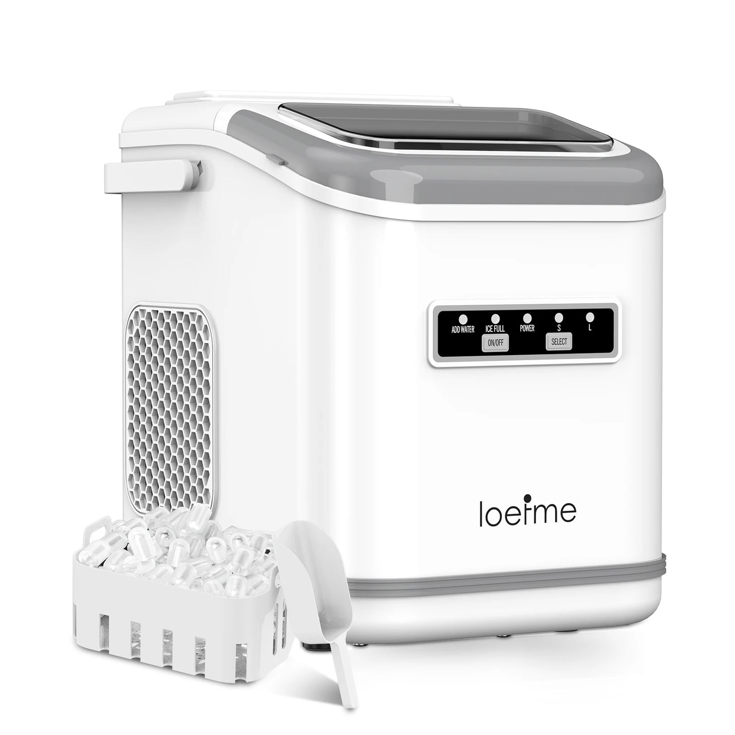 LOEFME Portable Ice Maker 12kg/24h 9 Ice Cubes in 6-13 Min LED Display with Adjustable Ice Size 1.4L Water Tank for Home
